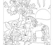 Coloriage F&eacute;e avec licorne magique de Playmobil