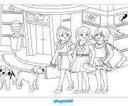 Coloriage Filles font du shopping Playmobil