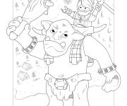 Coloriage Le villageois de Playmobil contre le monstre