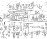 Coloriage Les personnages de Playmobil sur un bateau croisière