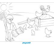 Coloriage Les poules et le fermier de Playmobil