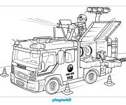 Coloriage Playmobil camion des pompiers