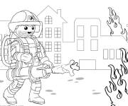 Coloriage Pompier Playmobil avec son canon d'eau