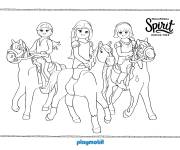 Coloriage Trois filles sur leurs chevaux Playmobil