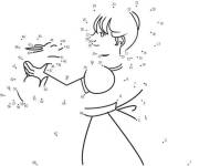 Coloriage Fille et lapin points &agrave; relier