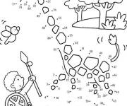 Coloriage Gar&ccedil;on et girafe points &agrave; relier