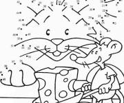 Coloriage Souris et chat mignon points &agrave; relier