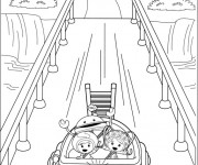 Coloriage Les Enfant passent par Le Pont