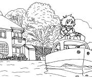 Coloriage La sœur de Sosuke de Ponyo sur un bateau