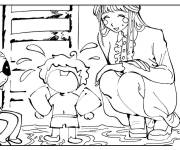 Coloriage Ponyo avec sa m&egrave;re