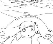 Coloriage Ponyo couvert par la mer