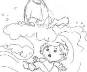 Coloriage Ponyo en s'amusant dans la mer
