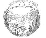 Coloriage Ponyo entour&eacute;e des poissons