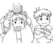 Coloriage Sosuke s'amuse avec la sœur du film Ponyo