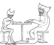 Coloriage et dessins gratuit Bendy et Huggy Wuggy sur table à imprimer