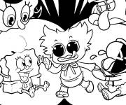 Coloriage et dessins gratuit Bob l&rsquo;&eacute;ponge avec le b&eacute;b&eacute; Huggy Wuggy à imprimer