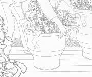Coloriage L'enfant place le grand pot
