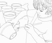 Coloriage La fille qui d&eacute;core les pots