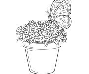 Coloriage Papillon sur le pot de fleurs