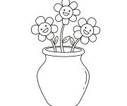 Coloriage Pot avec des fleurs mignonnes de cartoon