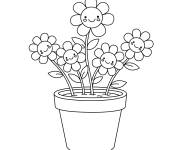 Coloriage Pot avec des fleurs souriantes