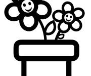 Coloriage Pot de fleurs avec le visage mignon