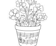 Coloriage Pot de fleurs d&eacute;cor&eacute; avec note de musique