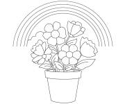 Coloriage Pot des fleurs avec arc en ciel
