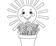 Coloriage Soleil devant le pot de fleurs