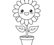 Coloriage Tournesol kawaii dans un petit pot