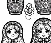 Coloriage Collection de quatre Matrioshkas
