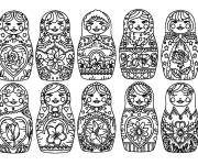 Coloriage et dessins gratuit Collection des meilleures poup&eacute;es russe Matriochka à imprimer