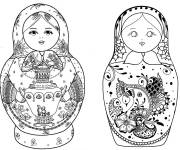 Coloriage et dessins gratuit Deux poup&eacute;es russe Matriochka à imprimer