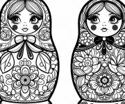 Coloriage Deux poup&eacute;es russes Matrioshka en dessin