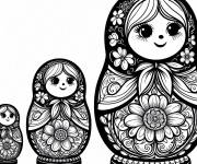 Coloriage Fleurs merveilleuses dessin&eacute;s sur une poup&eacute;e Matrioshka