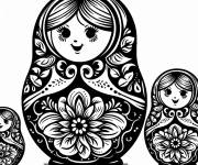 Coloriage Grosse et petite poup&eacute;es russes Matrioshka