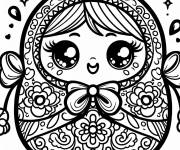 Coloriage Jolie poup&eacute;e russe Matrioshka kawaii pour enfant