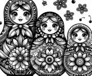Coloriage Les poup&eacute;es de la russie pour adulte