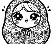 Coloriage Mandala poupée Matrioshka kawaii