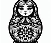 Coloriage Matrioshka avec des d&eacute;corations magiques