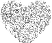 Coloriage Plusieurs Matriochkas formant un cœur