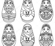 Coloriage et dessins gratuit Poup&eacute;e folklorique Matriochka russe à imprimer