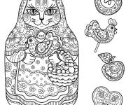 Coloriage Poup&eacute;e Matriochka avec visage de chat