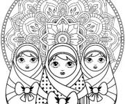 Coloriage et dessins gratuit Poup&eacute;e Matriochkas en mandala à imprimer