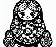 Coloriage Poup&eacute;e Matrioshka avec deux petite poup&eacute;e russes