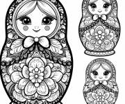 Coloriage Poup&eacute;e Matrioshka d&eacute;cor&eacute;e avec un n&oelig;ud