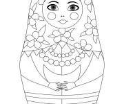 Coloriage Poup&eacute;e russe Matriochka tenant un croissant
