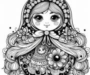 Coloriage Poup&eacute;e russe Matrioshka avec des longs cheveux