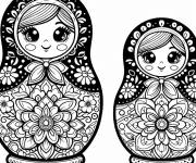 Coloriage Poup&eacute;e russe Matrioshka avec foulard