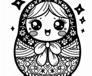 Coloriage Poup&eacute;e russe Matrioshka kawaii